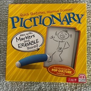 Mattel Pictionary Game with Blue and Yellow Design